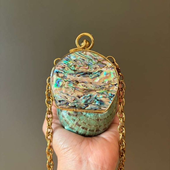 Elegant Turquoise Shell Clutch with Gold Chain